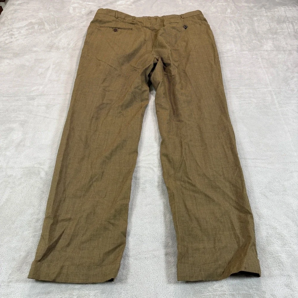 Vintage Hickey Freeman Mens 38x34 Brown Micro Check Pleated Wool Dress Pants EUC
